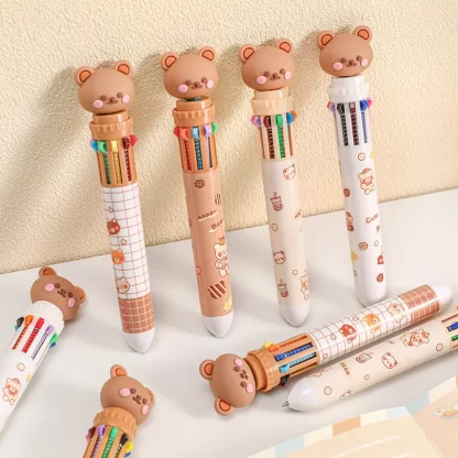 10 Colors Ballpoint Pen Cartoon Bear 0.5mm Colorful Ink Gel Pens Silicone Kawaii Pens School Office Supplies Korean Stationery - Image 3