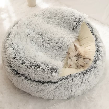 Cat Bed Round Plush Fluffy Hooded Cat Bed Cave, Cozy for Indoor Cats or Small Dog beds, Doughnut Calm Anti-nxiety Dog Bed - Image 3