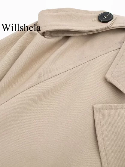 Willshela Women Fashion With Belt Cropped Trench Jacket Vintage Notched Neck Long Sleeve Female Chic Lady Coat Outfits - Image 6