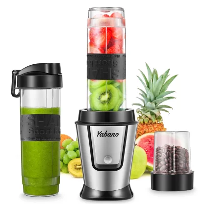 Personal Blender with 2 x 20oz Travel Bottle and Coffee/Spices Jar, Portable Smoothie Blender and Coffee Grinder in One