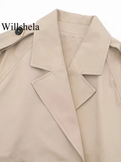 Willshela Women Fashion With Belt Cropped Trench Jacket Vintage Notched Neck Long Sleeve Female Chic Lady Coat Outfits - Image 4