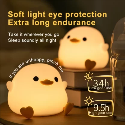 LED Night light Cute duck Cartoon animals Silicone lamp for children kid Touch Sensor Timing USB Rechargeable for birthday gifts - Image 3