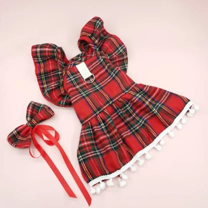 Christmas Dog Dresses Strap Autumn Winter Dog Clothing Skirt Cat Pet Clothing Cosplay Christmas Checker Clothes for Small Dog - Image 2