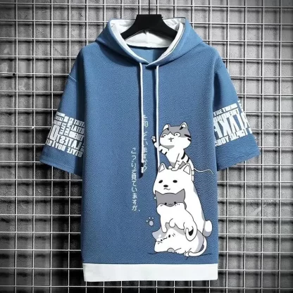 Japan Fashion Men's Hoodies Summer Men Clothing Cartoon Casual Harajuku Streetwear Print Hooded Top Short Sleeve Sweatshirts Men - Image 5