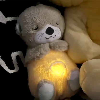 Baby Plush Doll Breathing Bear Newborn Soothing Sleep Playmate Otter Toy Kids Music Sleeping Companion Sound Light Doll Toy Gift