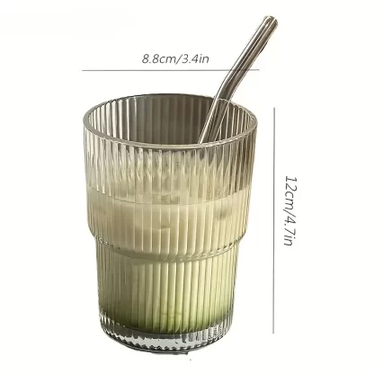 1/2PCS 450ml Stripe Glass Cup Transparent Glasses with Lid and Straw Ice Coffee Mug Tea Cup Juice Glass Milk Water Cup Drinkware - Image 6