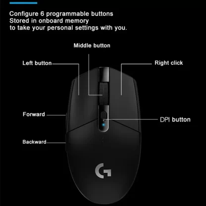 Original Logitech G304 Ligthspeed Wireless Gaming Mouse, Hero 12K Sensor, 12000DPI, 6 Programmable Buttons, Compatible PC MacOS - Image 3