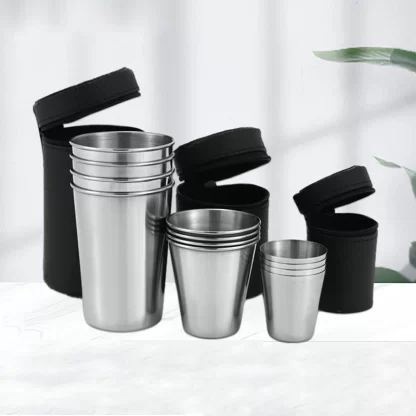 4Pcs Outdoor Practical Travel Stainless Steel Cups Mini Set Glasses For Whisky Wine With Case Portable Drinkware 30ml/70ml/170ml