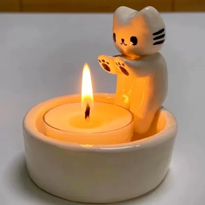 Cartoon Cat Candle Holder Cat Tea Light Candle Holder Office Home Desktop Decorative Ornaments Cute Candlestick Craft Decoration - Image 3