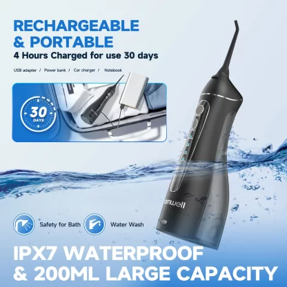 Dental Floss Portable Cordless F18 Oral Irrigator 3 Cleaning Modes Waterproof Rechargeable Dental Cleaner 4 Nozzles Clean Gums - Image 6