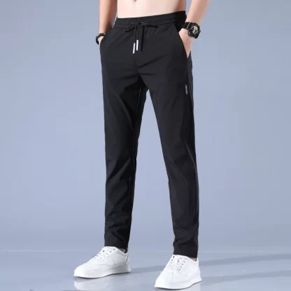 Ice Silk Men's Pants 2023 Summer New Black Gray Thin Business Casual Pants Outdoor Elastic Breathable Straight Leg Sweatpants - Image 2