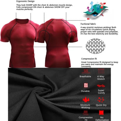 2024 Compression T Shirt Men Summer Sportswear Running T-shirt Elastic Quick Dry Sport Tops Tee Athletic Gym Workout Shirts Men - Image 6