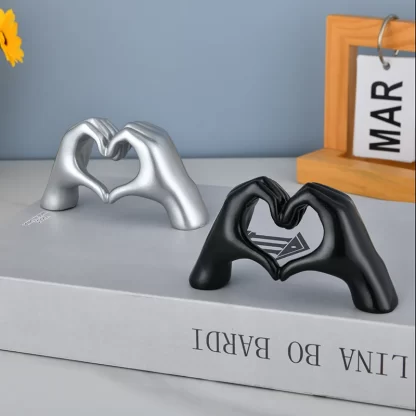 Gold Decoration, Heart Hand Statue Living Room Bedroom Decoration, Love Finger Modern Hand Gesture Sculpture Home Shelf Desktop - Image 3