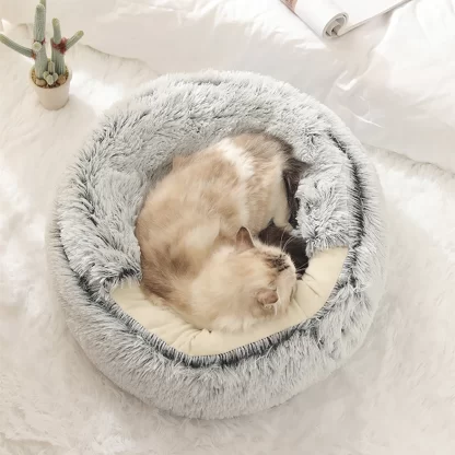 Cat Bed Round Plush Fluffy Hooded Cat Bed Cave, Cozy for Indoor Cats or Small Dog beds, Doughnut Calm Anti-nxiety Dog Bed - Image 6