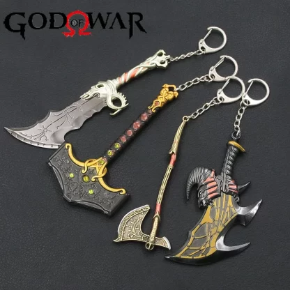 Game God of War 5 Ragnarok Key Chain Kratos Ares Thor's Hammer Blades of Exile Leviathan Axe Weapon Keychain for Men Jewelry