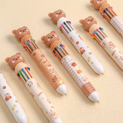 10 Colors Ballpoint Pen Cartoon Bear 0.5mm Colorful Ink Gel Pens Silicone Kawaii Pens School Office Supplies Korean Stationery - Image 2