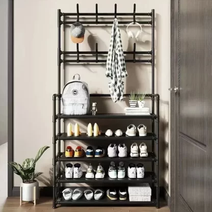 Clothes Hanger Multi-Layer Shoe Rack Doorway DIY Hat And Shoes Shelf Simple Floor-Standing Living Room Organizer Storage Racks - Image 5