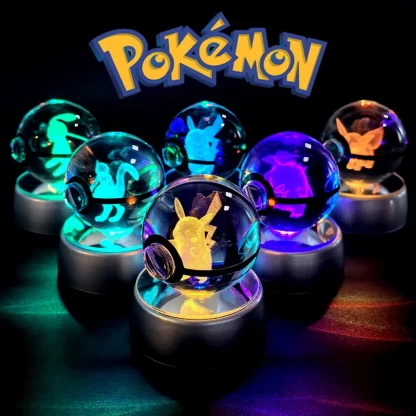 Pokemon Crystal Ball 3D Pikachu Gengar Mew Mewtwo Lamp Base Pokeball Crystal Pokemon Glass Ball Figure Night Light Birthday Gift