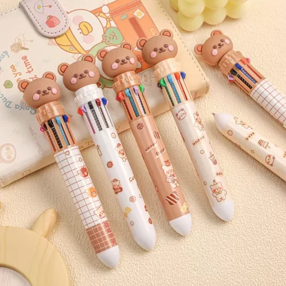 10 Colors Ballpoint Pen Cartoon Bear 0.5mm Colorful Ink Gel Pens Silicone Kawaii Pens School Office Supplies Korean Stationery - Image 4