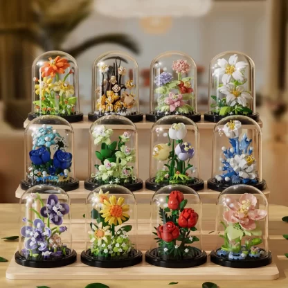 Flower Bouquet Bonsai Building Blocks Artificial Plastic Plant Dust Cover Micro Model Home Decoration Toy For Kid Birthday Gift - Image 3