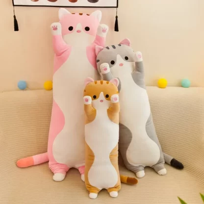 19.5in Cute 50cm Cat Plush Toy Long Pink Brown Grey Sleeping Cats Leg Pillow Squishy Little Animal Doll Appeasing Plushie Gift - Image 3