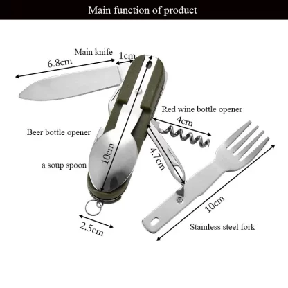 7 In 1 Multifunctional Outdoor Tableware Stainless Steel Foldable Fork Spoon Knife Picnic Camping Hiking Travelling Dinnerware - Image 4