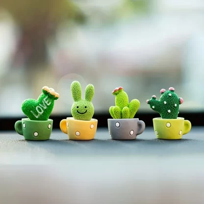 1 Set Of 4, Resin Succulent Cactus Mini Green Plant Car Office Home Living Room Crafts - Image 2