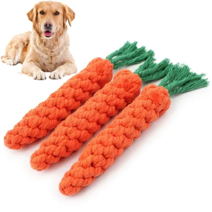 1PC Dog Toy Carrot Knot Rope Ball Cotton Rope Dumbbell Puppy Cleaning Teeth Chew Toy Durable Braided Bite Resistant Pet Supplies - Image 2