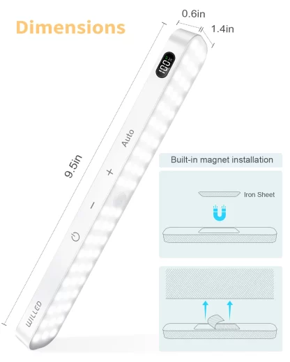 WILLED Motion Sensor Cabinet Light Battery Display 60 LED Touch Light Bar Wireless Rechargeable Battery Night Light - Image 6