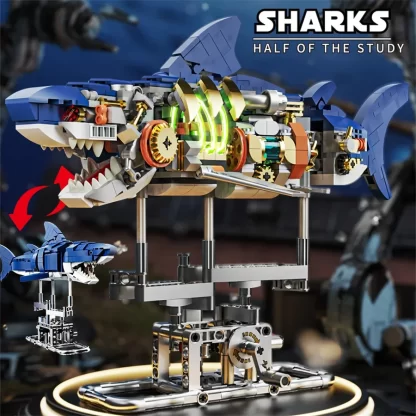 Mechanical Shark Building Set, Sea Life Crocodile Parrot Mantis Frog Manta Ray Building Blocks Light, Animal Toys Gift for Kid - Image 2