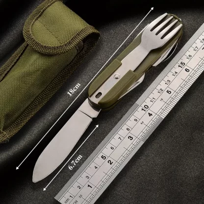 7 In 1 Multifunctional Outdoor Tableware Stainless Steel Foldable Fork Spoon Knife Picnic Camping Hiking Travelling Dinnerware - Image 3