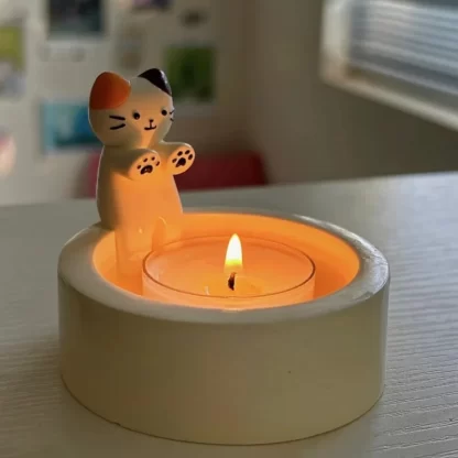 Cartoon Cat Candle Holder Cat Tea Light Candle Holder Office Home Desktop Decorative Ornaments Cute Candlestick Craft Decoration