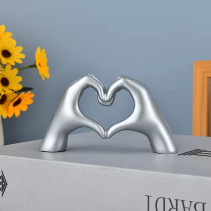 Gold Decoration, Heart Hand Statue Living Room Bedroom Decoration, Love Finger Modern Hand Gesture Sculpture Home Shelf Desktop - Image 2