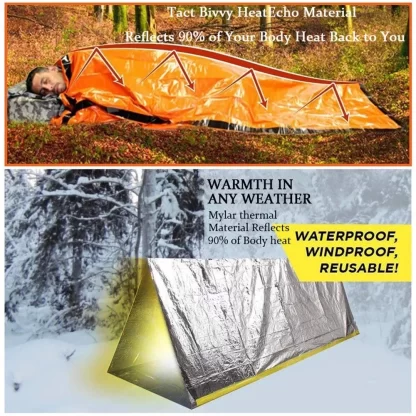 Portable Waterproof Emergency Survival Sleeping Bag Hiking Camping Gear Thermal Bivy Sack First Aid Rescue Kit Mylar Blanket - Image 6