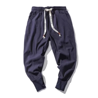 Cotton Linen Harem Pants Men Solid Elastic Waist Streetwear Joggers New Baggy Drop-crotch Pants Casual Trousers Men - Image 4