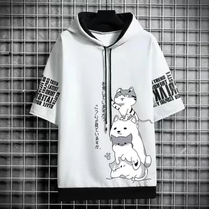 Japan Fashion Men's Hoodies Summer Men Clothing Cartoon Casual Harajuku Streetwear Print Hooded Top Short Sleeve Sweatshirts Men - Image 4