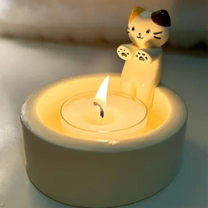 Cartoon Cat Candle Holder Cat Tea Light Candle Holder Office Home Desktop Decorative Ornaments Cute Candlestick Craft Decoration - Image 4