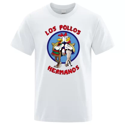 LOS POLLOS Hermanos Funny Printed T-Shirt Men Fashion Casual Short Sleeves Summer Cotton Breathable Tshirt Chicken Brothers Tee - Image 2