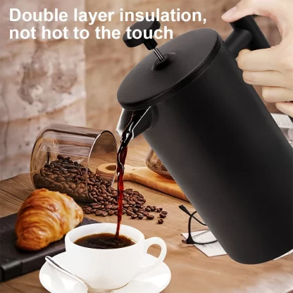 1000ML Coffee Maker Pot French Press Coffee Maker Stainless Steel Creed Coffee Stovetop Coffeeware Teaware Strainer &3 Filters - Image 2