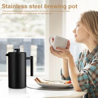 1000ML Coffee Maker Pot French Press Coffee Maker Stainless Steel Creed Coffee Stovetop Coffeeware Teaware Strainer &3 Filters - Image 3