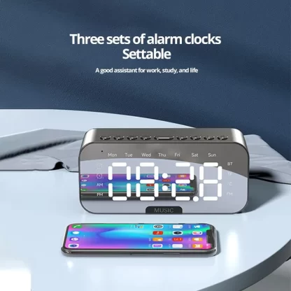 1pc LED Digital Alarm Clock with Bluetooth ,Speaker Mirror Bedroom Office Decor Table Screen Temperature FM Radio - Image 2