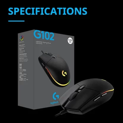 Logitech G102 Mouse Original Ergonomic Mouse Optical 8000DPI 16.8M Color LED Customizing 6 Buttons Wired Pc Gaming Accessories - Image 3