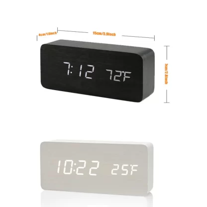 Wooden Digital Alarm Clock, LED Alarm Clock with Temperature Desk Clocks for Office,Bedside Clock - Image 4