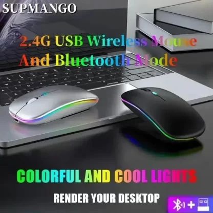 Wireless Mouse Rechargeable Silent LED Backlit Mice PC Laptop Computer Mous 2.4Ghz Receiver Bluetooth Dual Mode Optical Mice